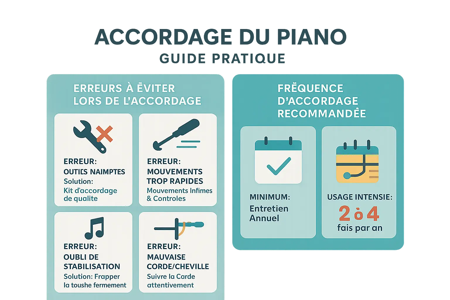 Illustration d'un piano ouvert avec outils d'accordage