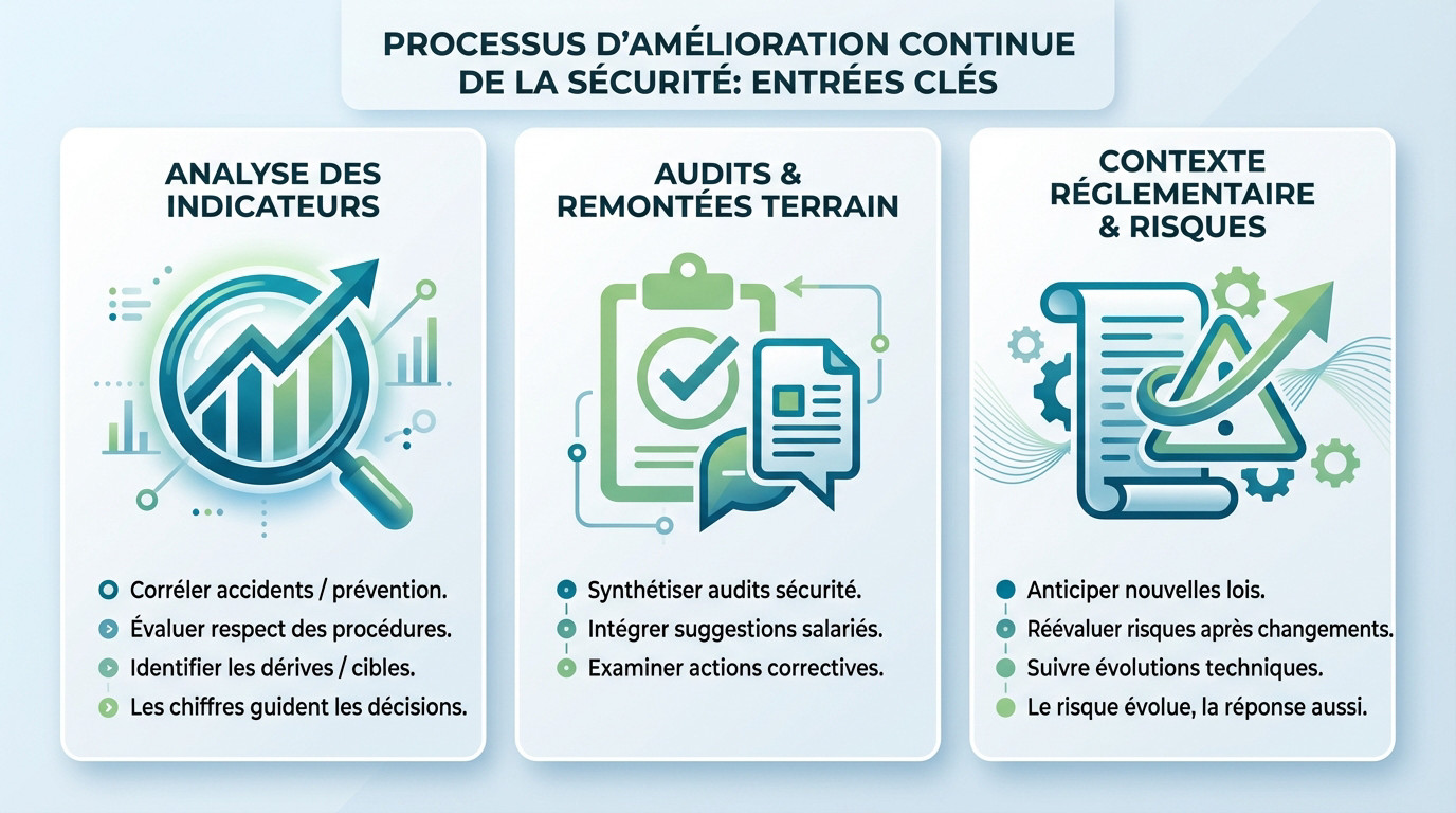 Schéma du processus d'amélioration continue de la sécurité et ses entrées clés