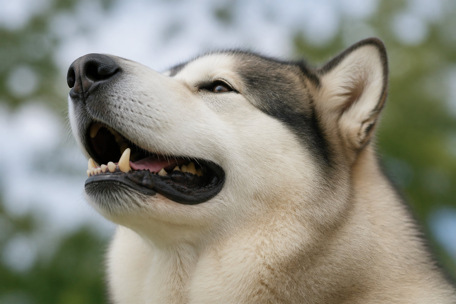Alaskan Malamute majestueux, gueule ouverte, colosse arctique