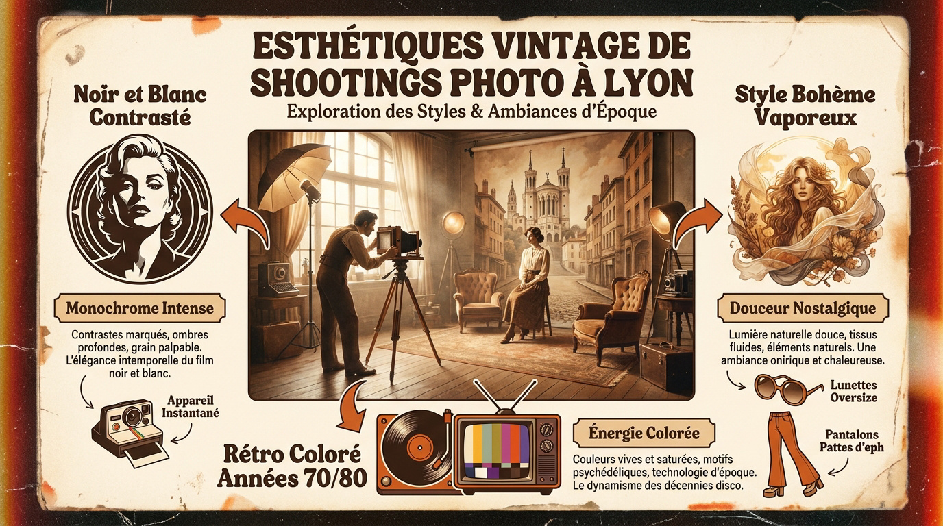 Portrait vintage coloré style années 70 à Lyon