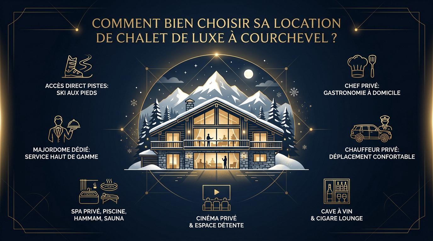 Chalet de luxe enneigé à Courchevel 1850 avec accès direct aux pistes de ski