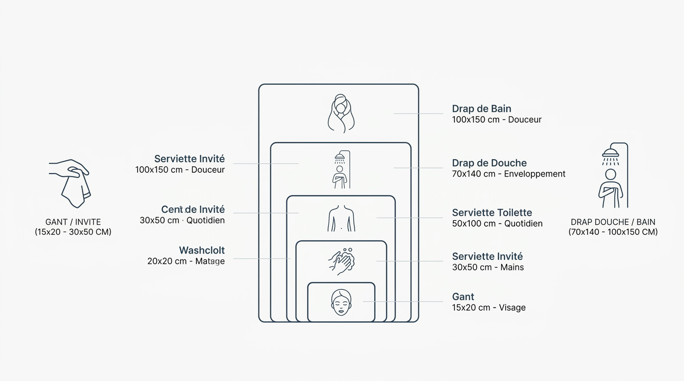 Classification des serviettes de bain par taille et usage