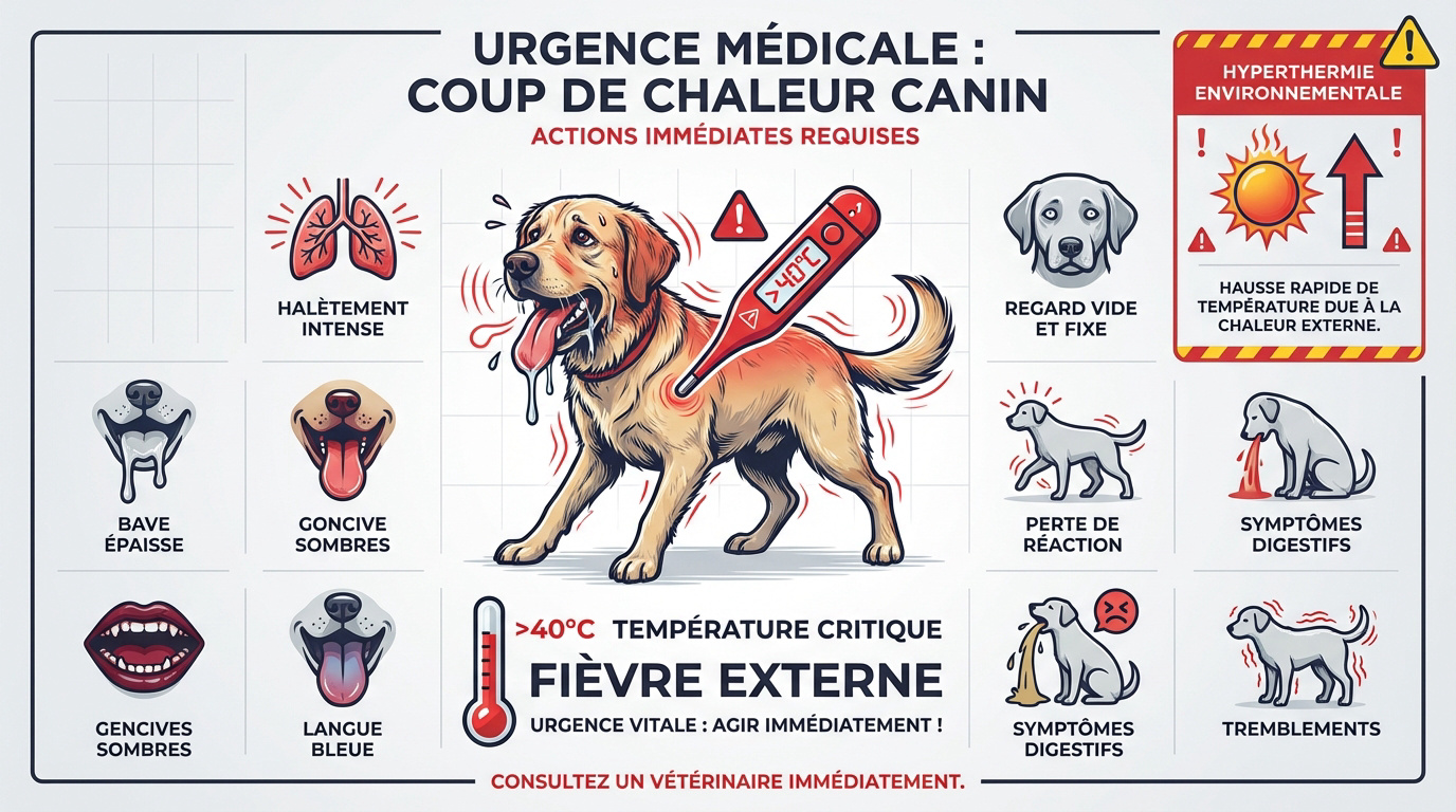 Chien souffrant d'un coup de chaleur