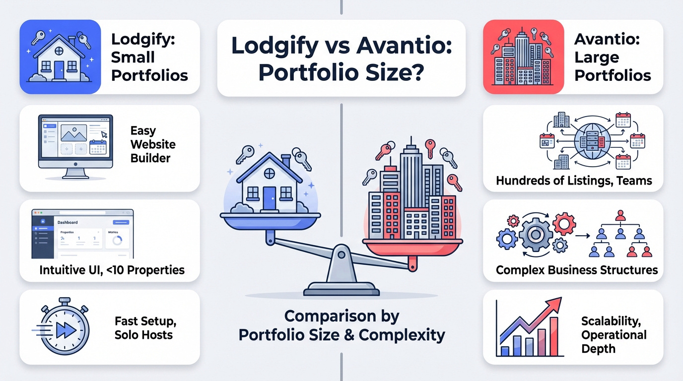 Comparison of Lodgify and Avantio software based on property portfolio size