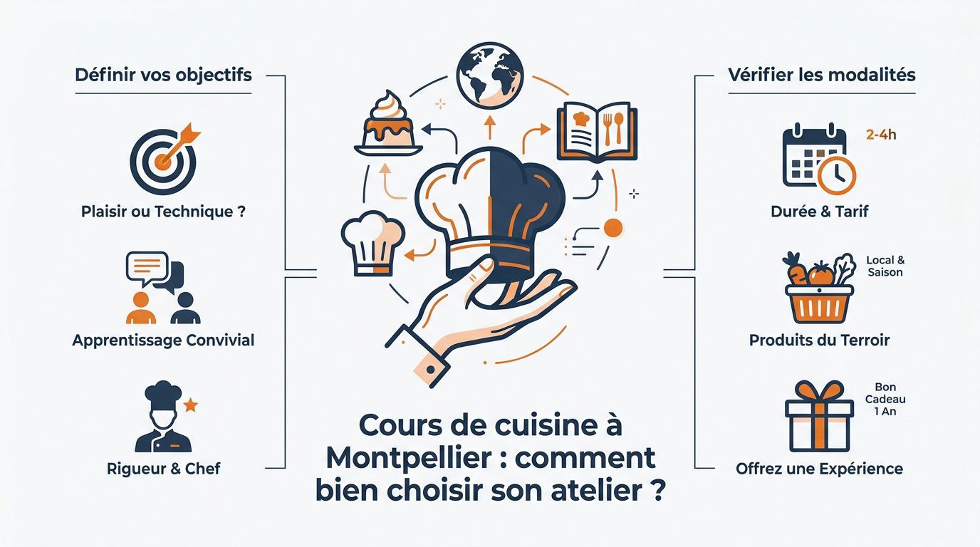 Plan de travail avec ingrédients frais pour un cours de cuisine à Montpellier