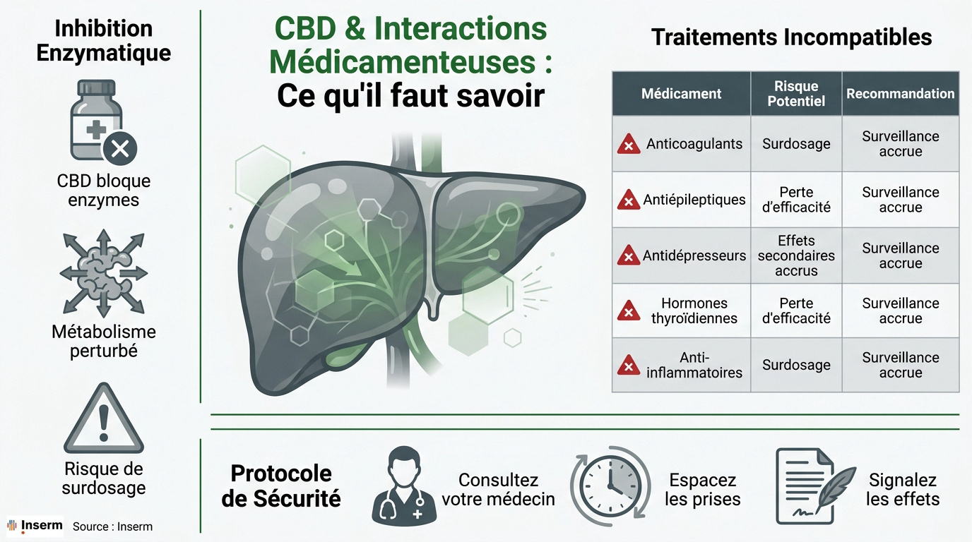 Illustration des interactions entre le CBD et le système hépatique pour la sécurité des traitements