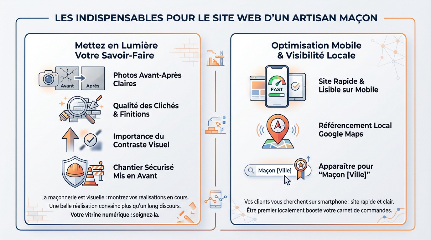 Fonctionnalités essentielles pour un site web d'artisan maçon performant