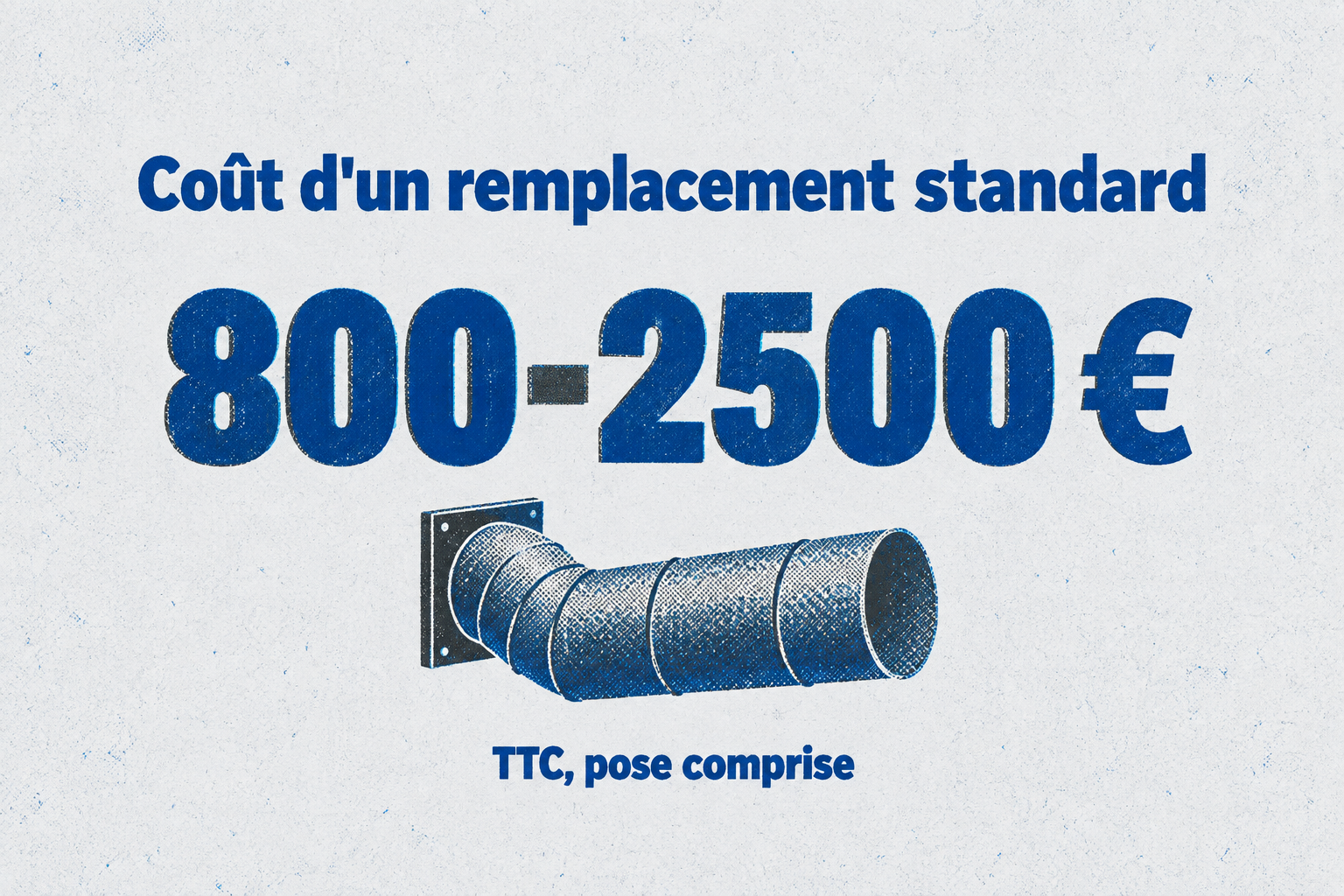 Une grande affiche indique que le coût d'un remplacement standard de VMC simple flux est de 800 à 2 500 euros TTC, pose comprise.