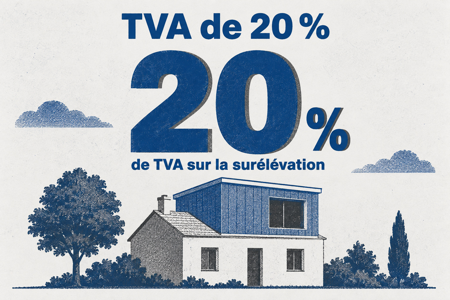 La TVA pour une surélévation de 50 m² est de 20 pour cent.