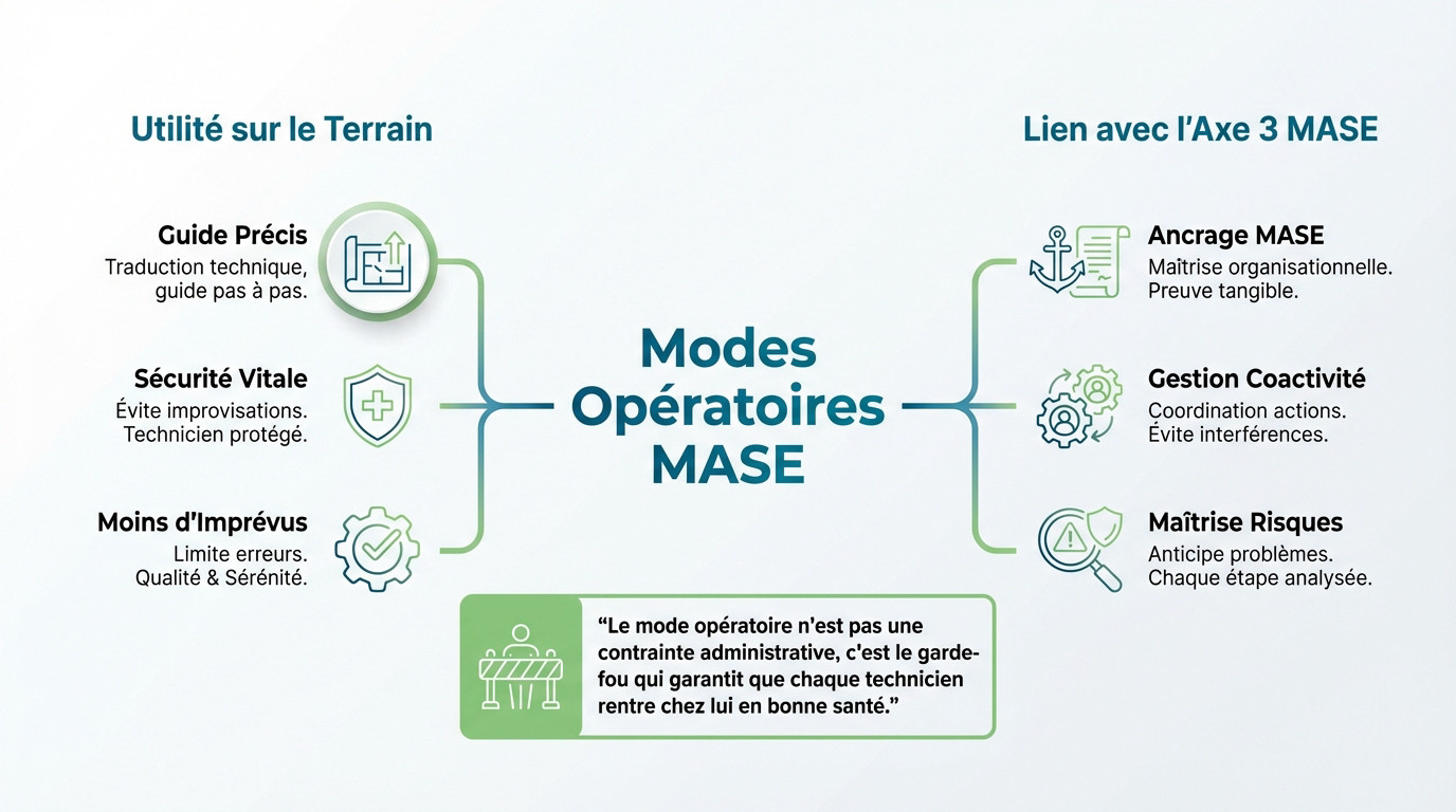 Technicien consultant un mode opératoire MASE sur site industriel pour garantir la sécurité