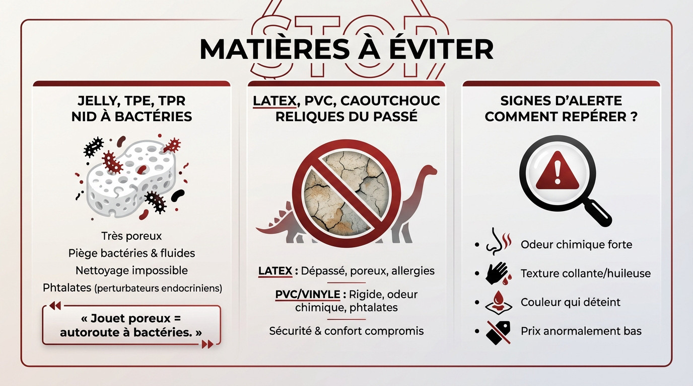 Matières de sextoys à éviter comme le jelly et le vinyle