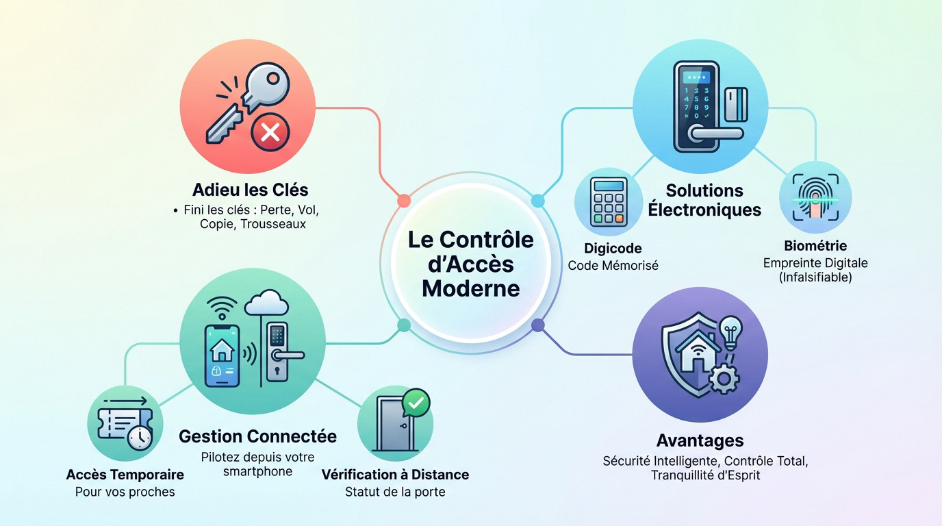 Système de contrôle d'accès moderne avec digicode et biométrie installé par Hlocks