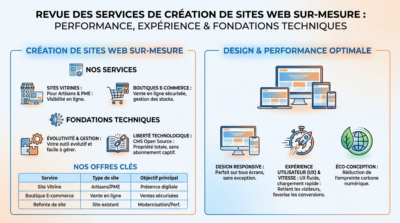 Infographie présentant les étapes de création de site web sur-mesure