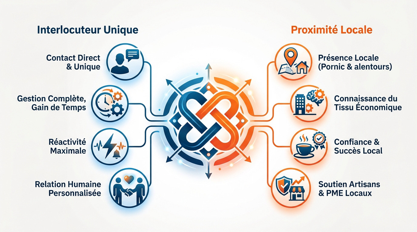 Webmaster freelance travaillant sur un ordinateur portable à Pornic