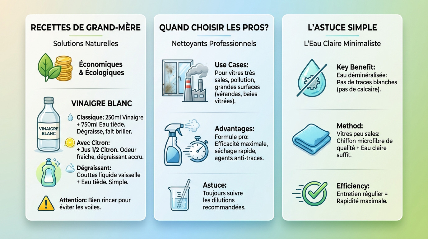 Comparatif des solutions de nettoyage pour vitres : produits naturels contre nettoyants professionnels