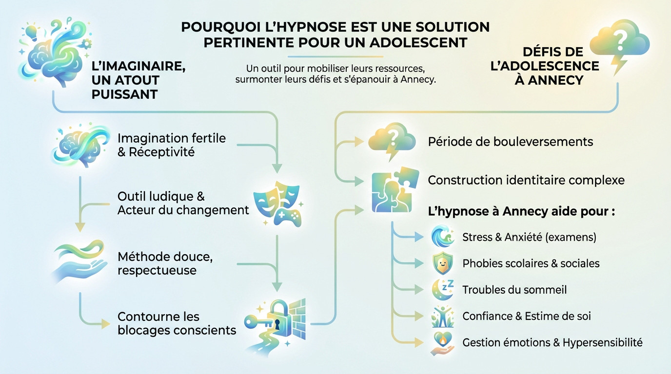 Séance d'hypnose pour adolescents à Annecy pour gérer le stress et la confiance