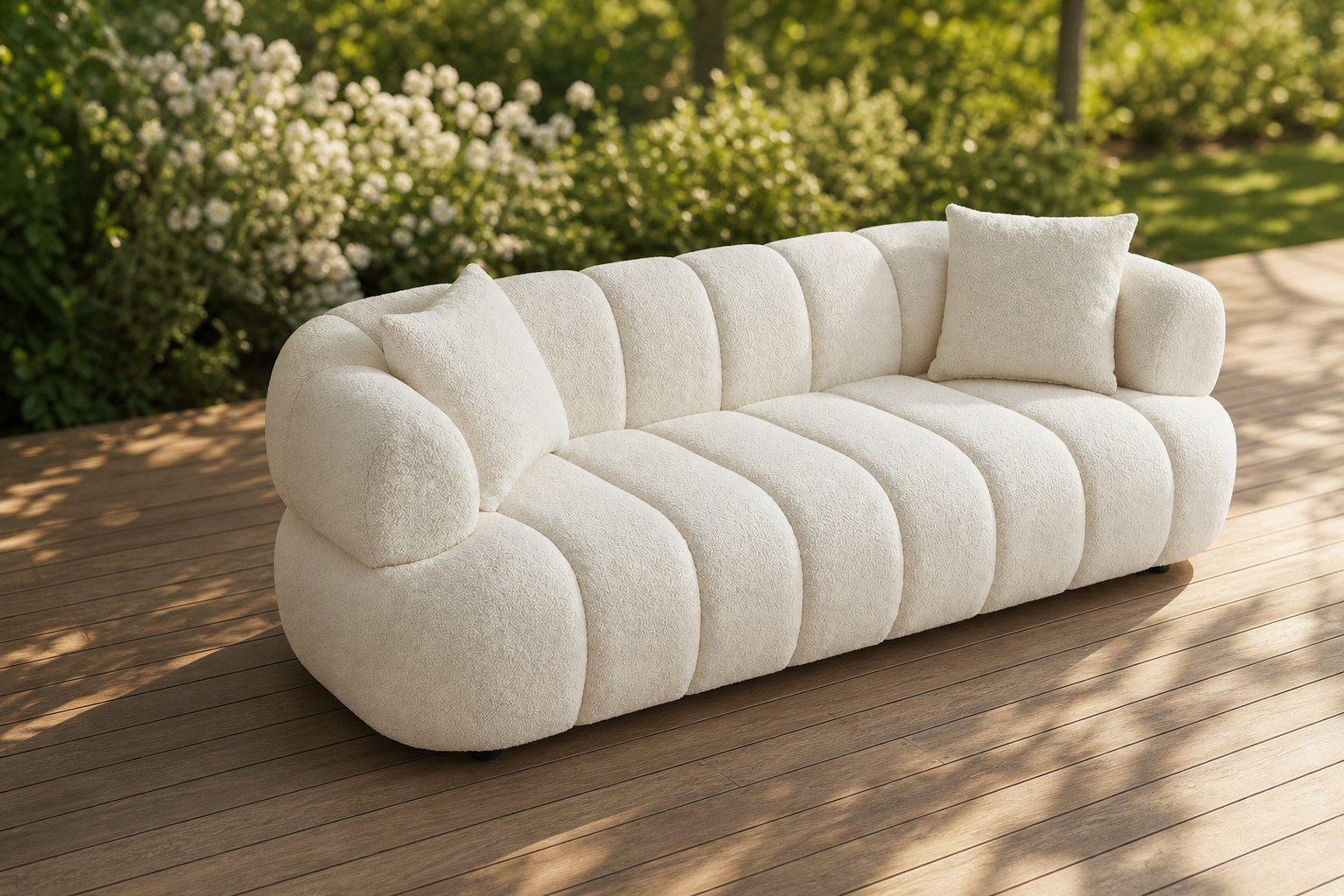 Canapé COLIANI blanc cassé : le confort enveloppant du matelassage bubble