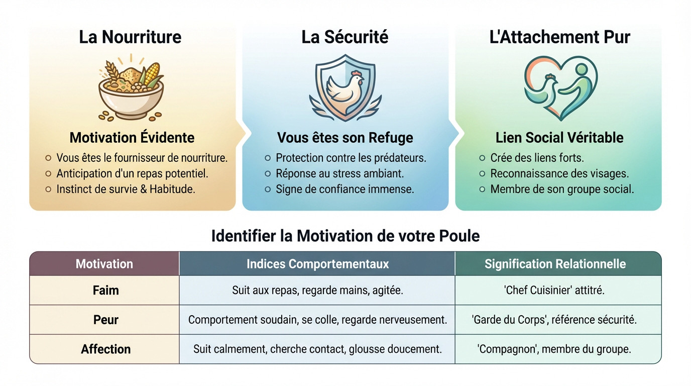 Poule rousse affectueuse qui suit son propriétaire dans l'herbe du jardin