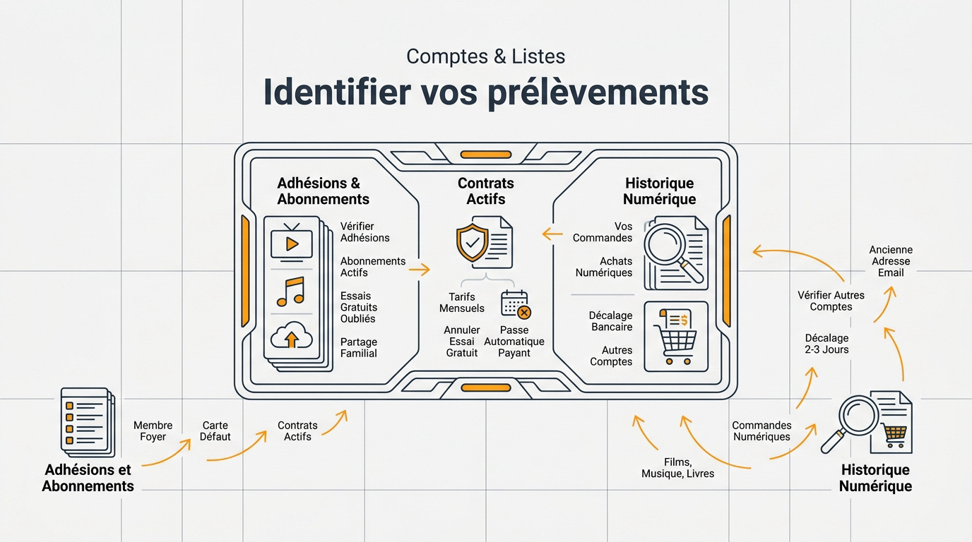 Interface de gestion des comptes Amazon pour identifier un prélèvement numérique