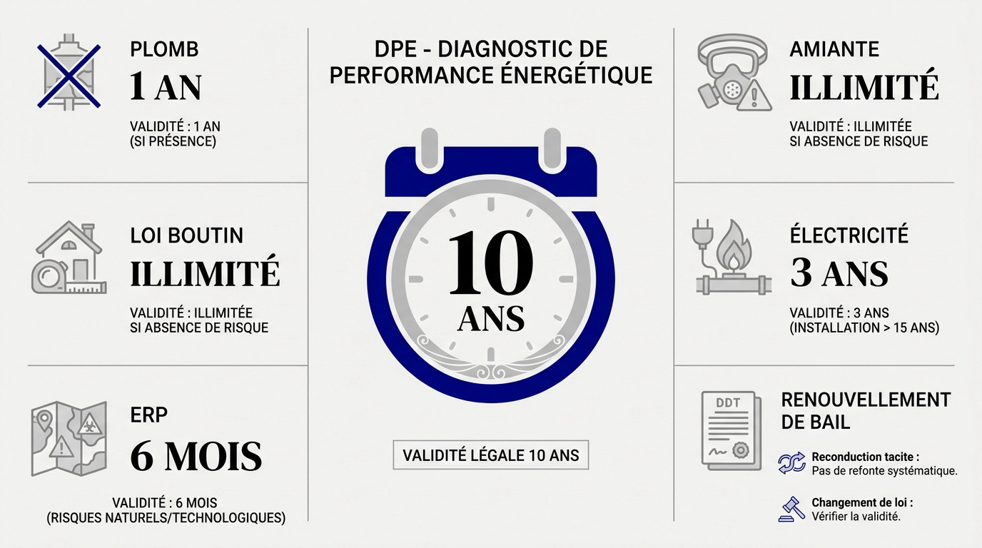 Tableau récapitulatif des durées de validité des diagnostics immobiliers obligatoires pour la location en 2026