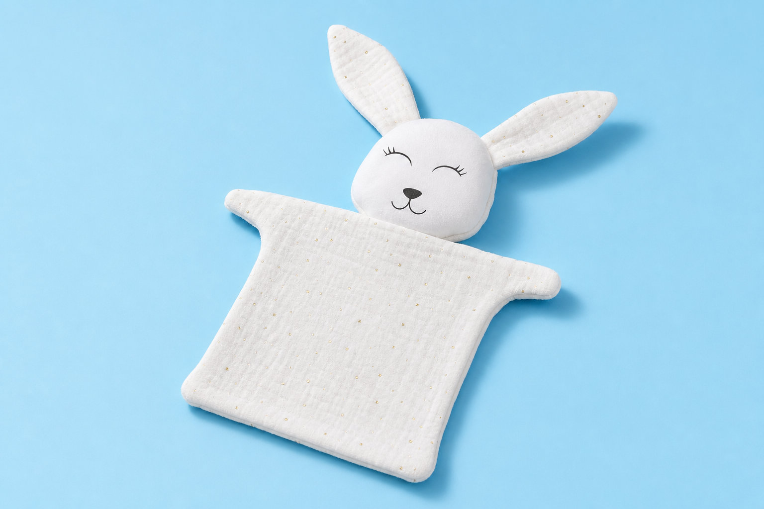 Doudou Lapin double gaze blanche et points dorés : l'élégance du souvenir
