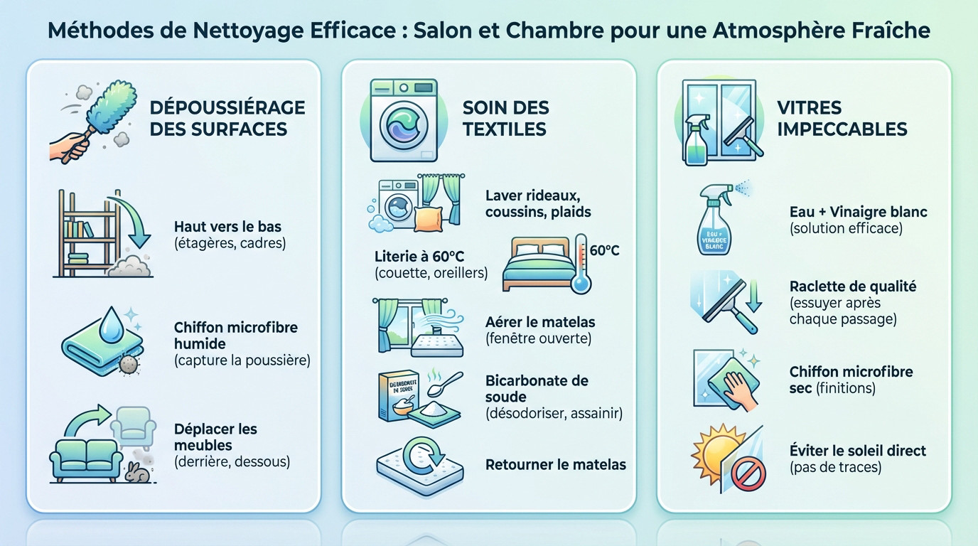 Nettoyage efficace du salon et de la chambre avec des méthodes naturelles