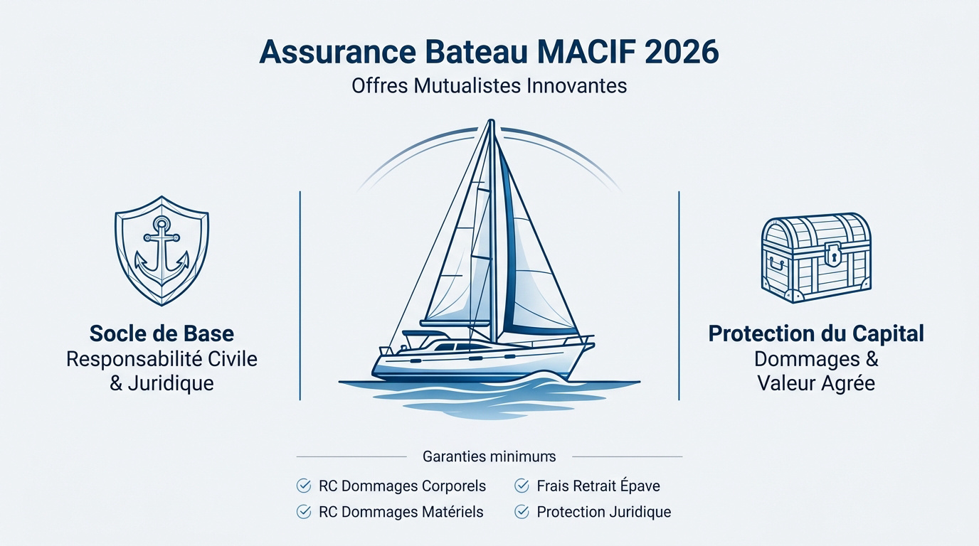 Bateau de plaisance sécurisé en mer sous protection d'une assurance mutualiste