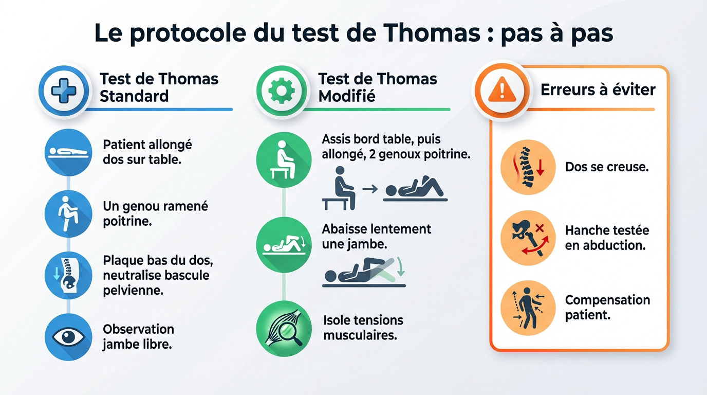 Positionnement du patient pour le test de Thomas sur table d'examen