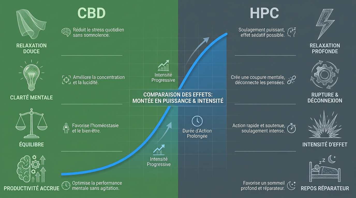 Tableau comparatif des effets entre le CBD naturel et le HPC modifié