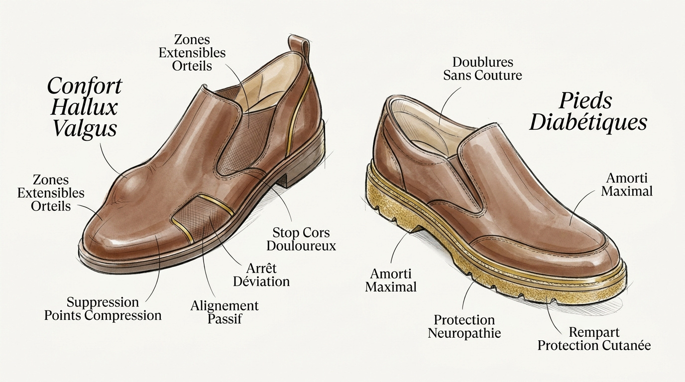 Chaussures orthopédiques sur mesure pour femme assurant confort et protection des pieds sensibles