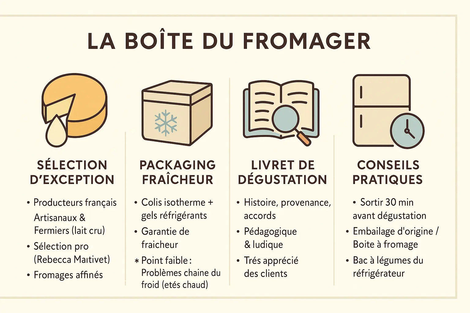 Illustration de la sélection de fromages de La Boîte du Fromager Illustration de la sélection de fromages de La Boîte du Fromager