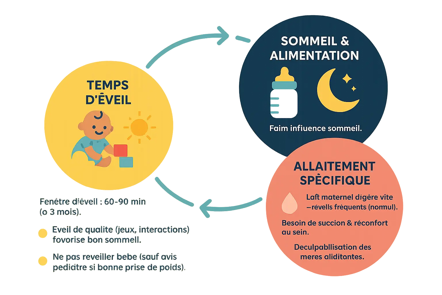 Équilibre entre sommeil, éveil et alimentation d'un bébé de 3 mois