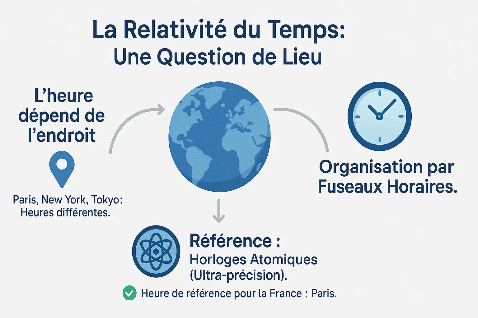 Illustration montrant la dépendance du temps au lieu géographique