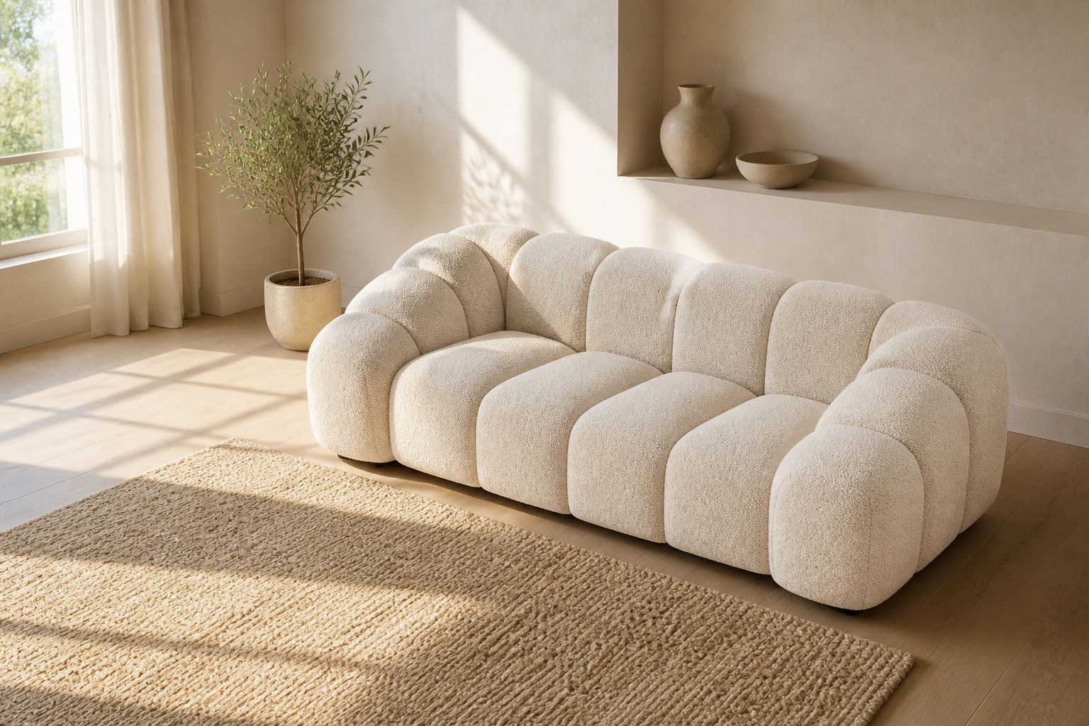 Canapé nuage 2 places en tissu beige sable - LILO
