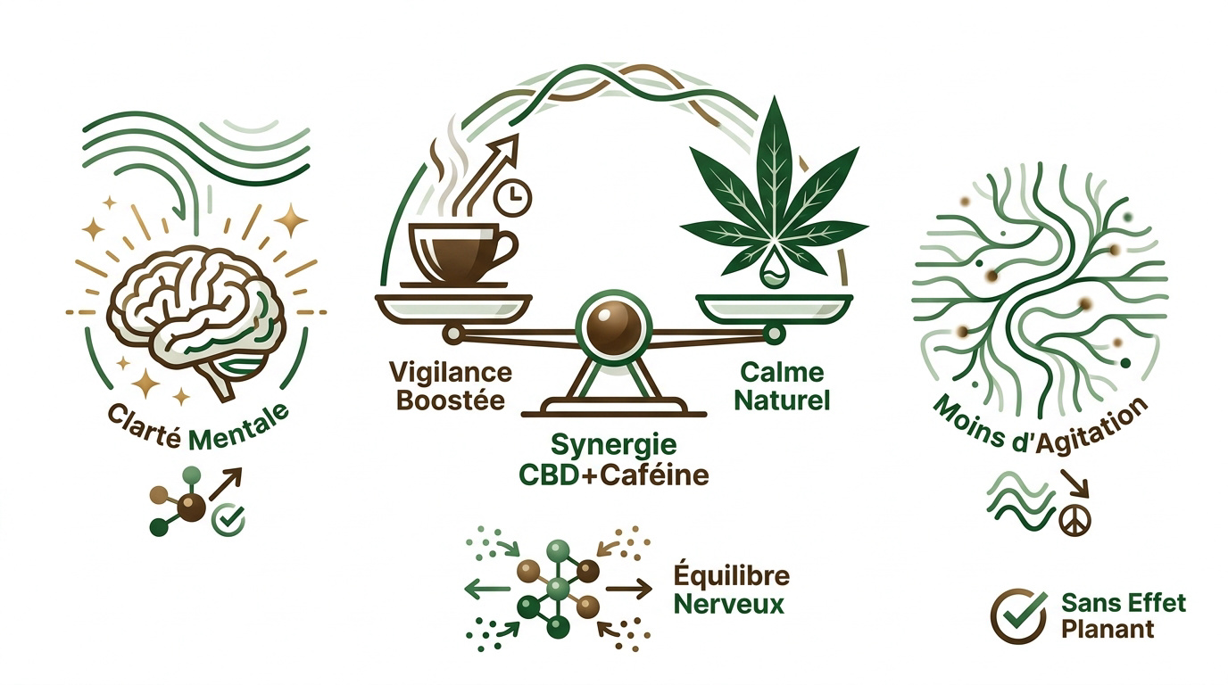 Représentation de la synergie entre le café et le CBD pour l'équilibre mental