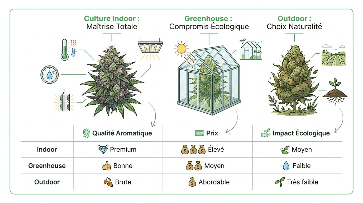 Comparatif des méthodes de culture indoor greenhouse et outdoor pour le chanvre CBD