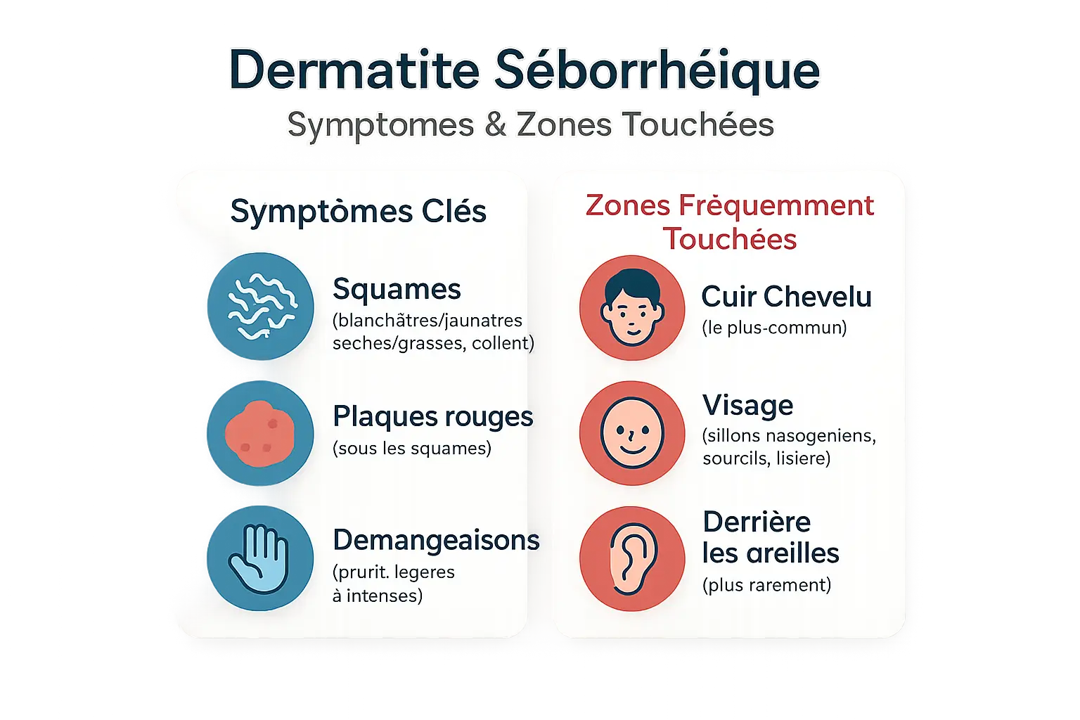 Illustration des <strong>zones touchées par la dermite séborrhéique</strong>