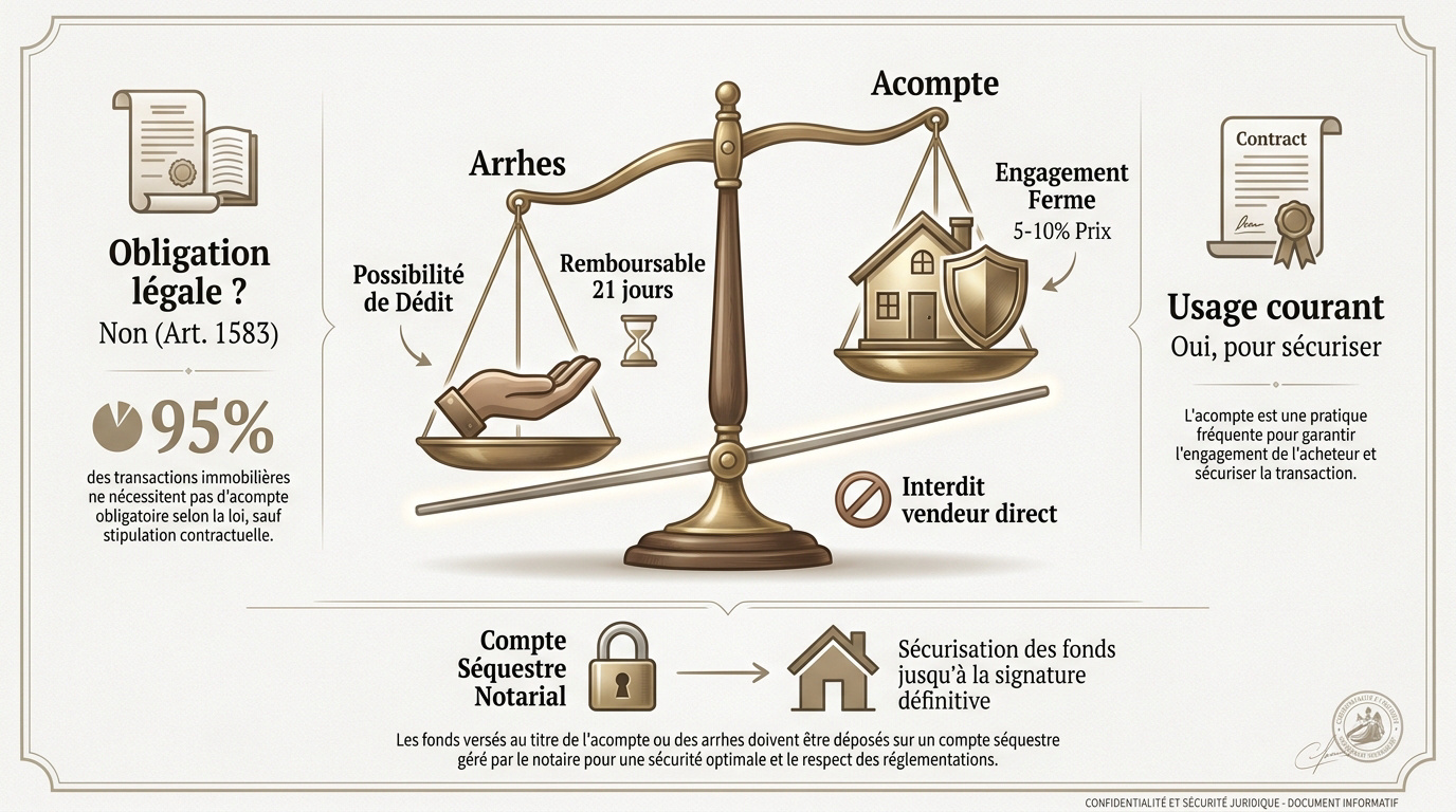 Comparaison juridique acompte et arrhes