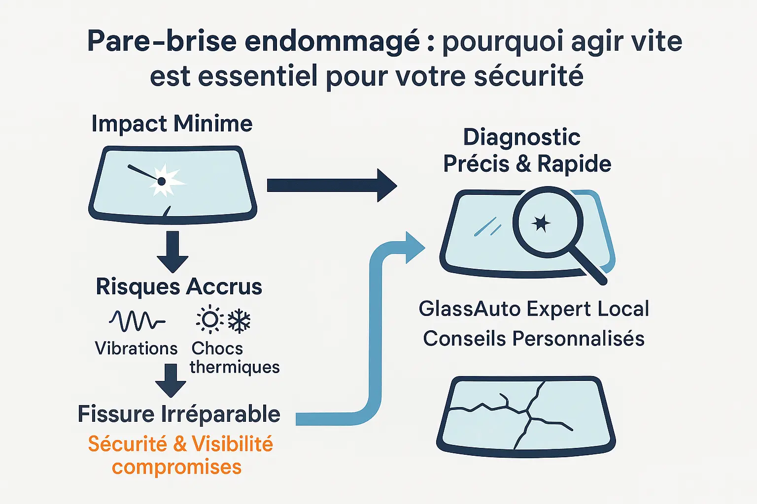 Impact sur pare-brise nécessitant une intervention rapide