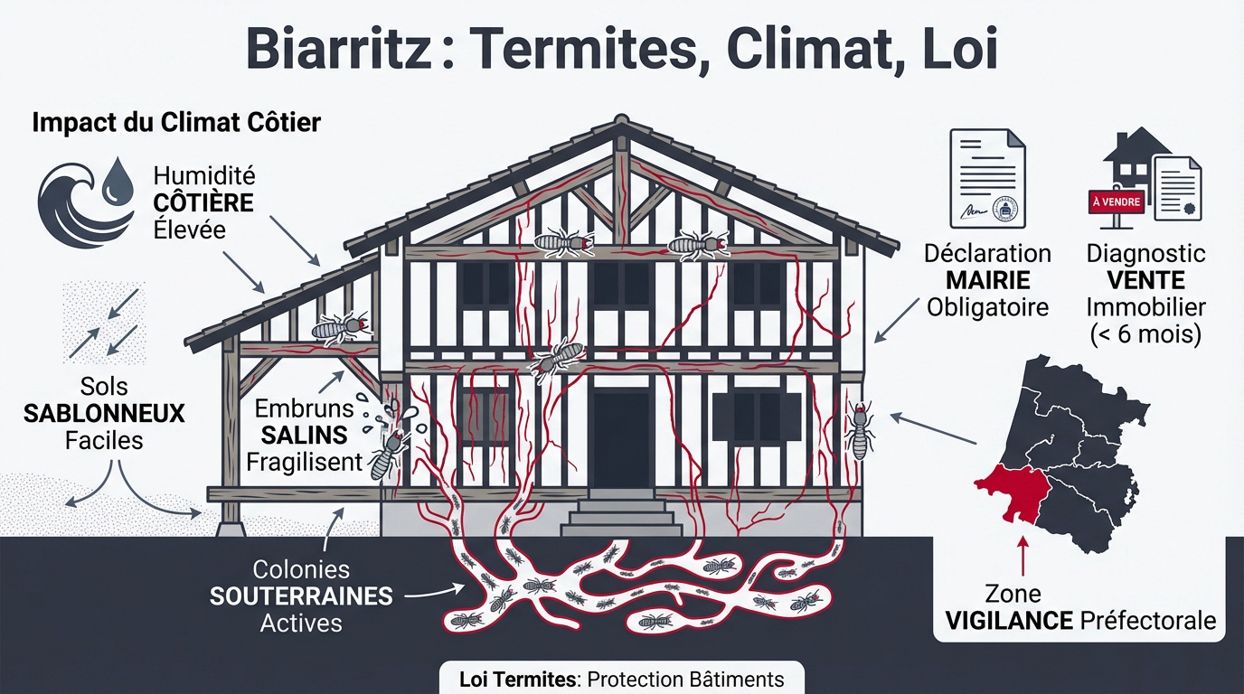Traitement termites Biarritz climat océanique réglementation loi