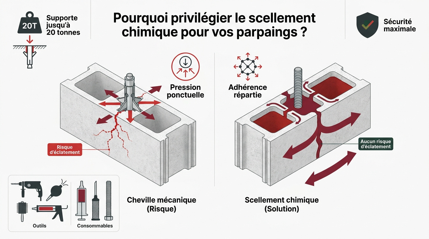 Comparaison scellement chimique et cheville mécanique