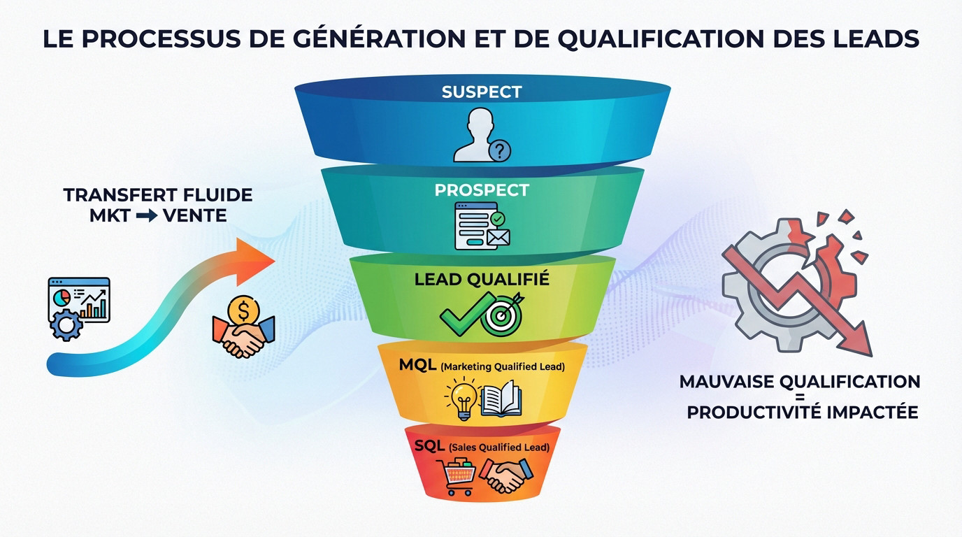 Schéma du processus de qualification des leads marketing et ventes