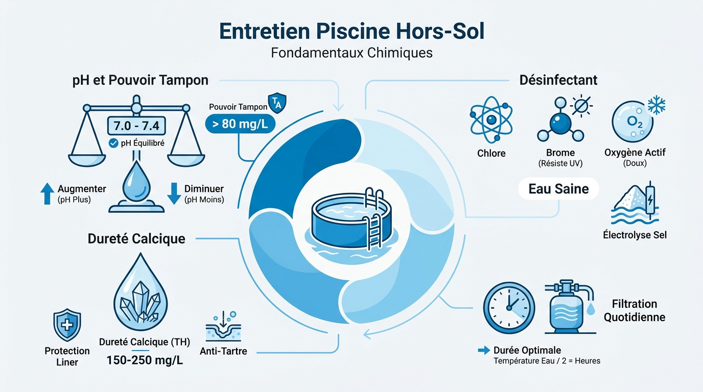 Analyse de l'eau d'une piscine hors sol avec bandelettes de test