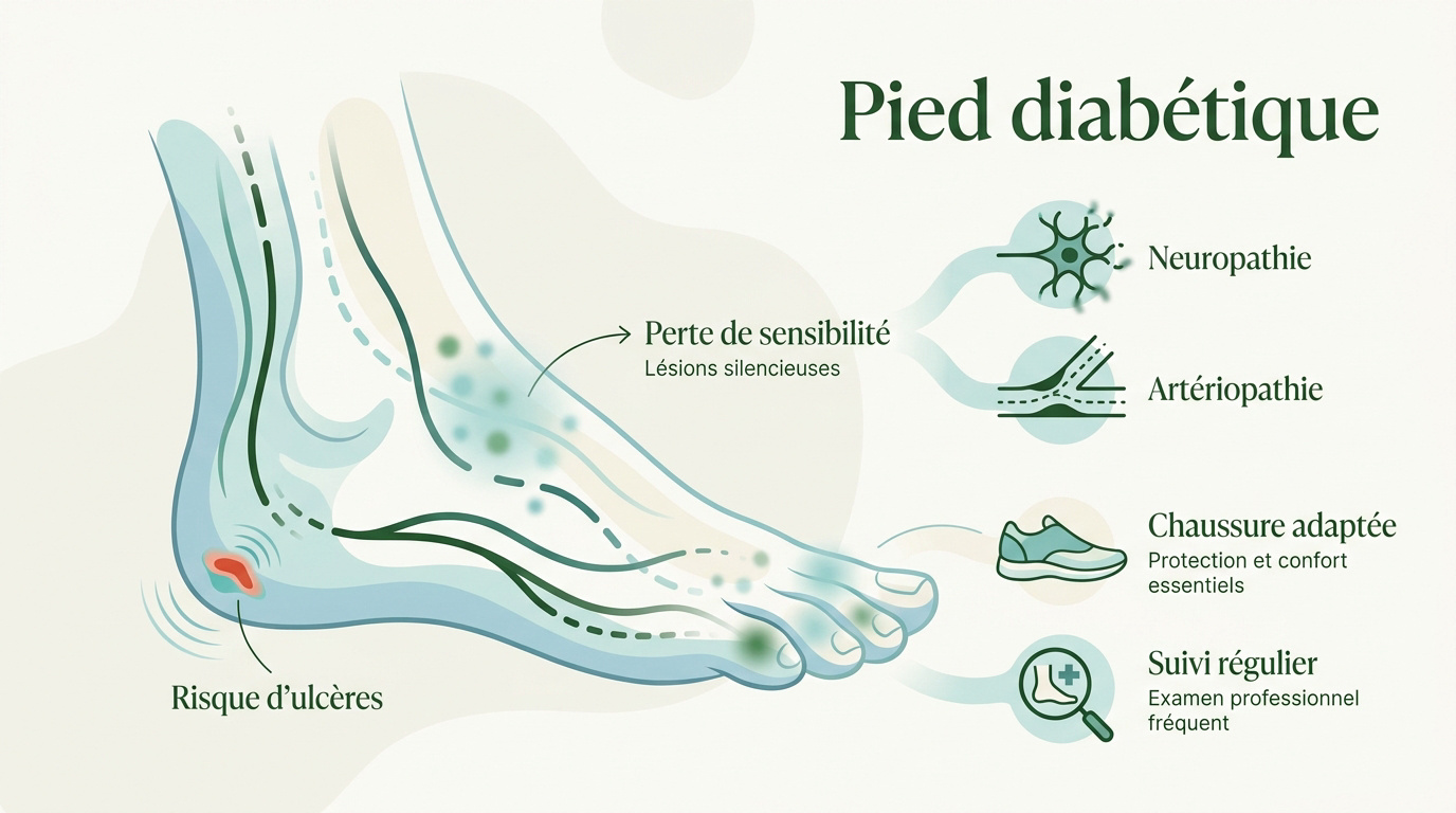 Pied diabétique : comment bien se chausser (conseils) Illustration des risques liés au pied diabétique et importance de la prévention orthopédique