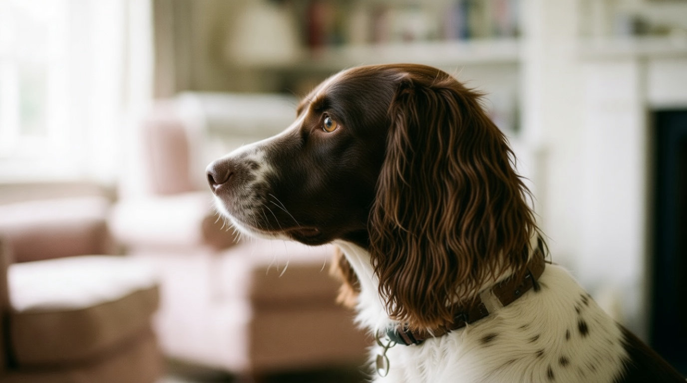 Profil d'un chien Springer brun et blanc