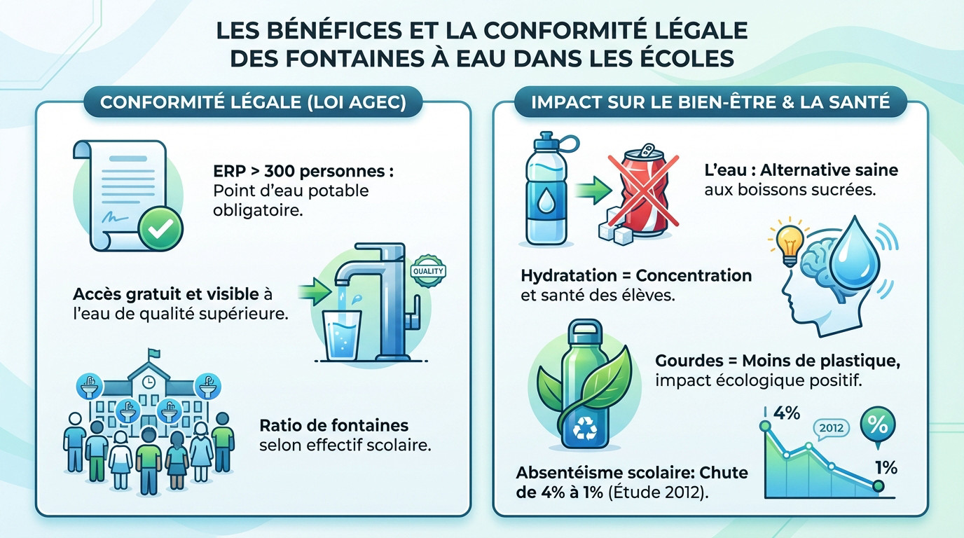 Fontaine &agrave; eau &eacute;cole conforme loi AGEC et bien-&ecirc;tre &eacute;l&egrave;ves