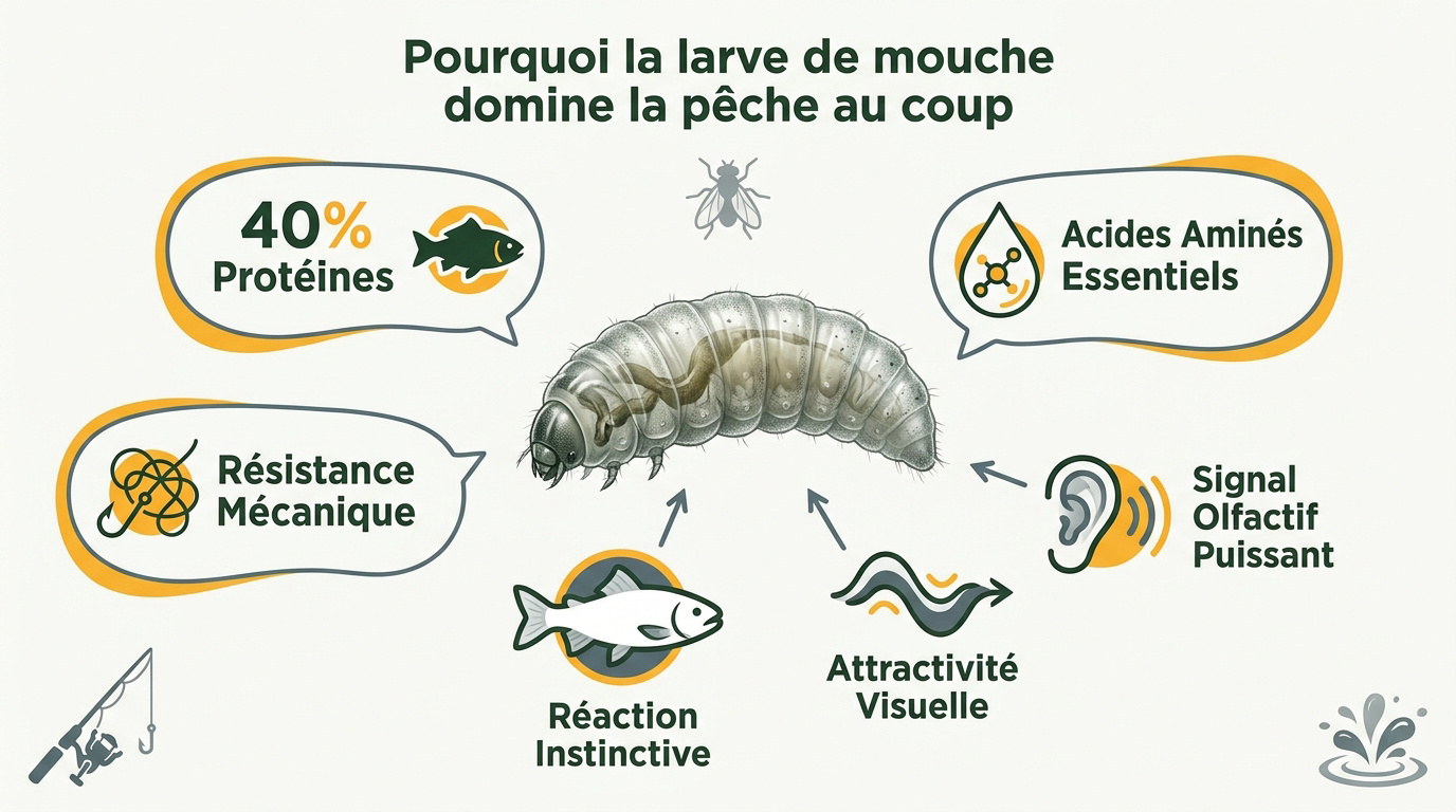 Larves de mouche et asticots vivants pour la pêche au coup