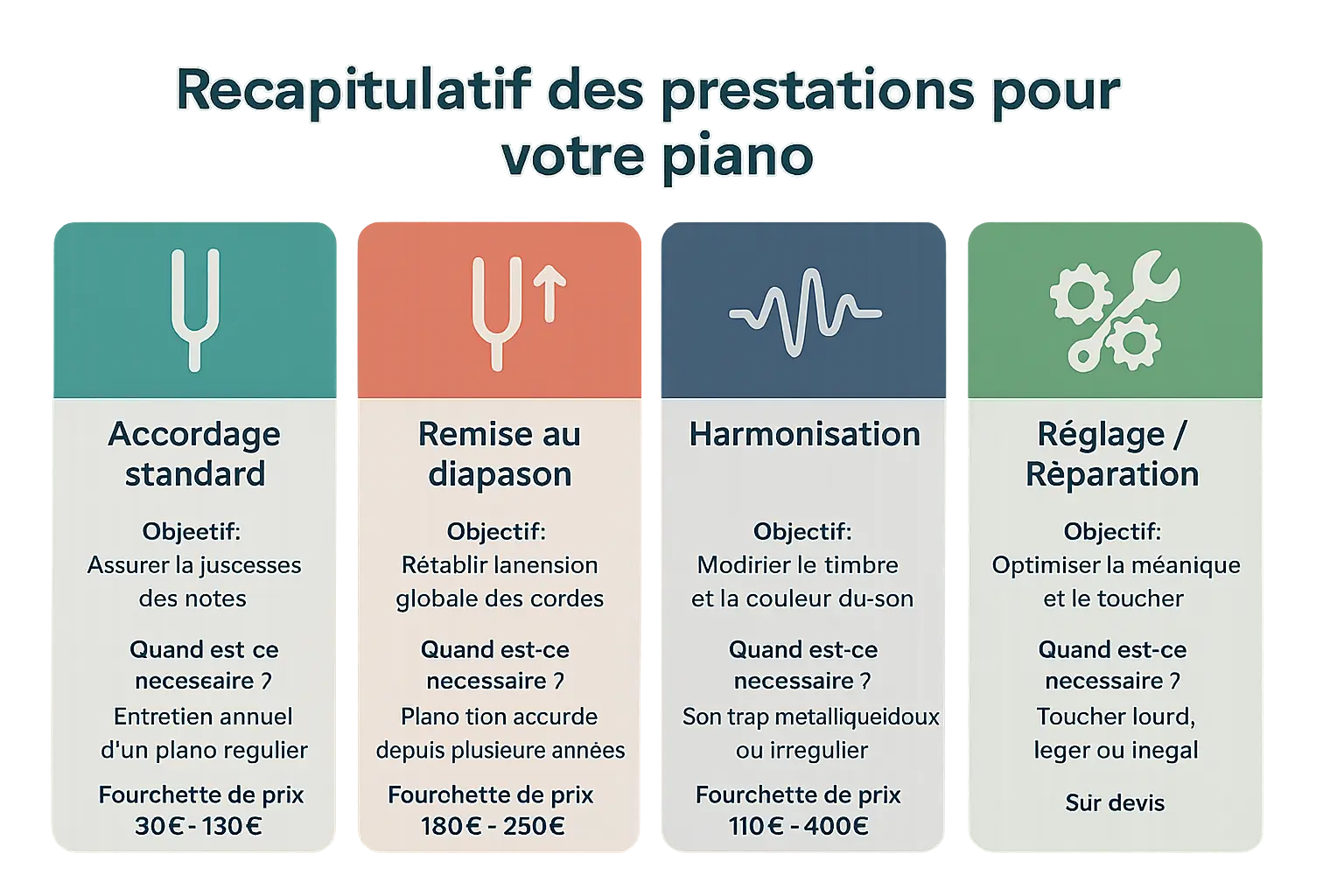 Récapitulatif des prestations pour votre piano