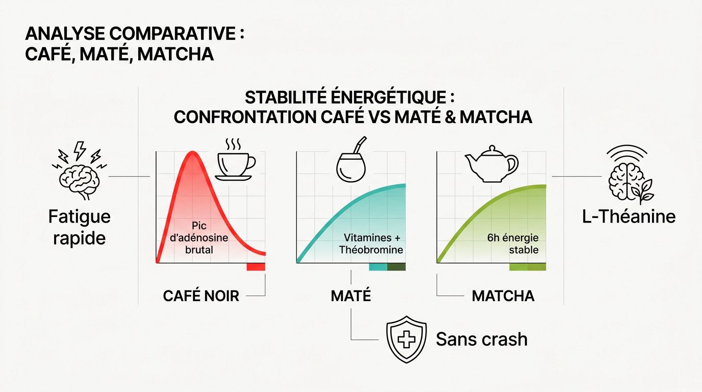 Comparaison de la stabilité énergétique entre le café, le maté et le matcha