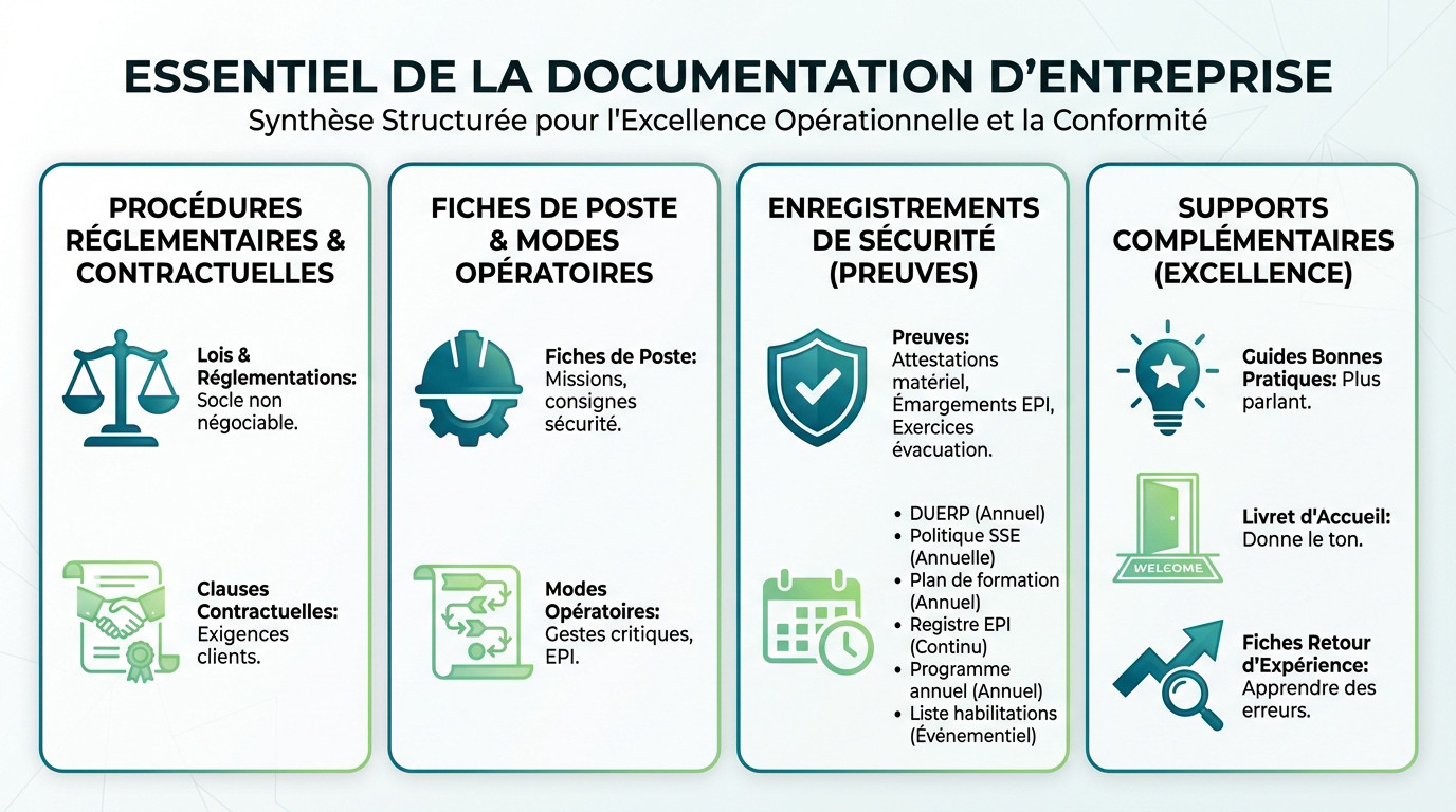 Vue d'ensemble des dossiers et documents de sécurité MASE sur un bureau